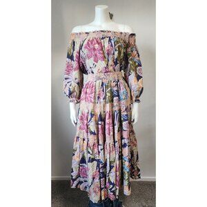 Elyse Neiman Marcus union made vintage pink green floral top skirt set S